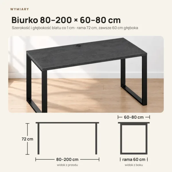 Biurko z metalowymi nogami - Beton Czarny