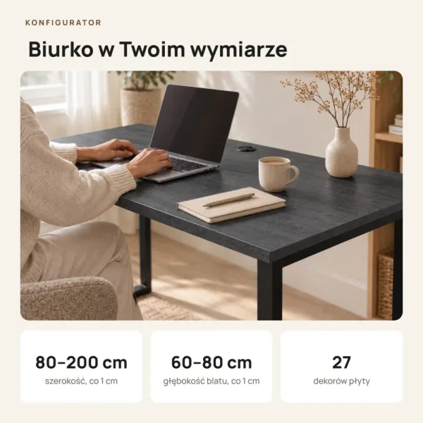 Biurko z metalowymi nogami - Beton Czarny