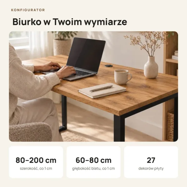 Biurko z metalowymi nogami - Dąb Wotan