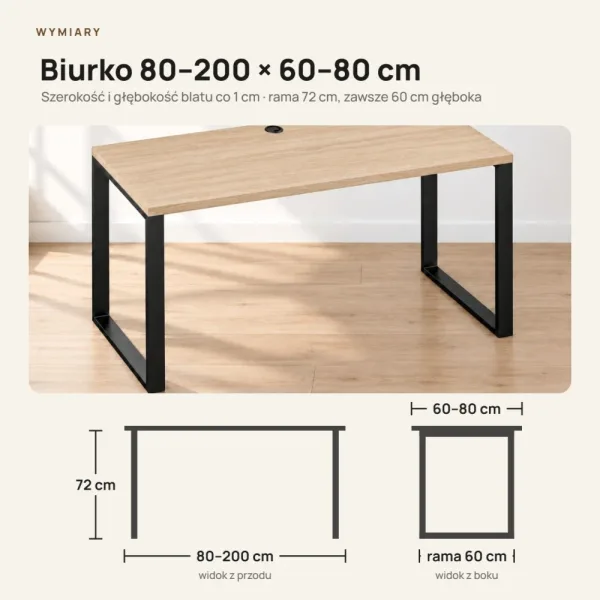 Biurko z metalowymi nogami - Dąb Cremona