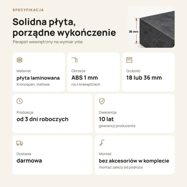Parapet wewnętrzny na wymiar - Beton Czarny