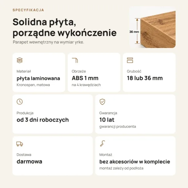 Parapet wewnętrzny na wymiar - Dąb Wotan