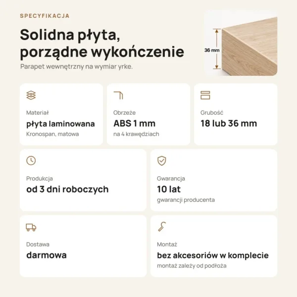 Parapet wewnętrzny na wymiar - Dąb Cremona
