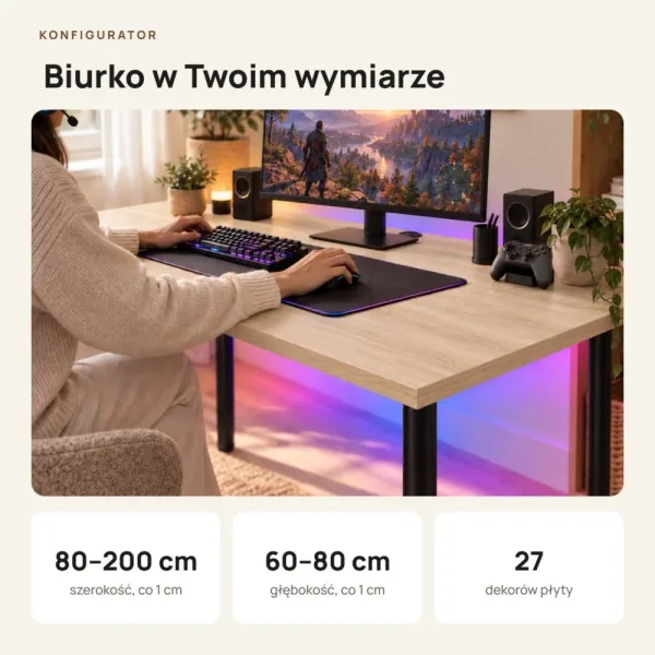 Biurko gamingowe - Dąb Cremona