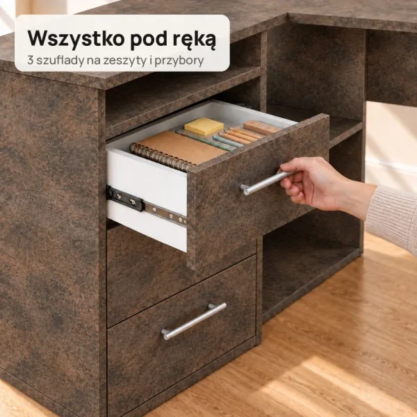 Biurko szkolne narożne Aga - Beton Rdzawy