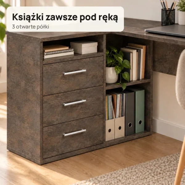 Biurko szkolne narożne Aga - Beton Rdzawy