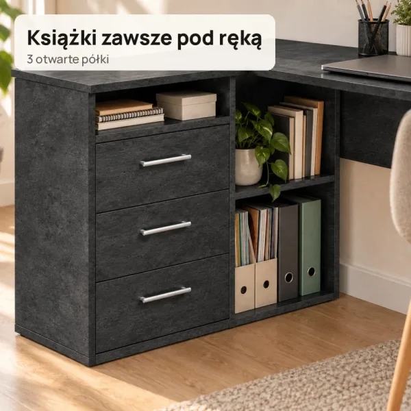 Biurko szkolne narożne Aga - Beton Czarny
