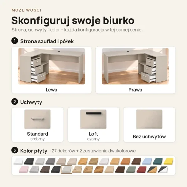 Biurko szkolne narożne Aga - Kaszmir