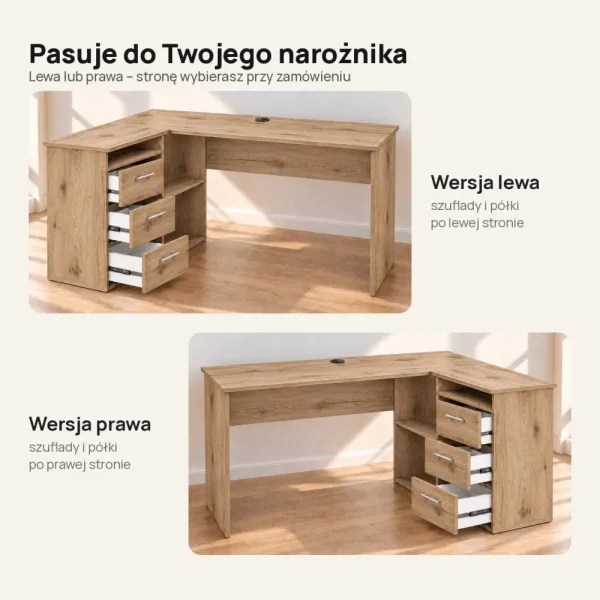 Biurko szkolne narożne Aga - Dąb Evoke