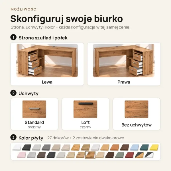 Biurko szkolne narożne Aga - Dąb Wotan