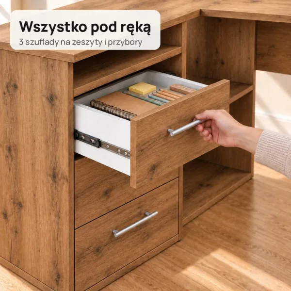 Biurko szkolne narożne Aga - Dąb Wotan