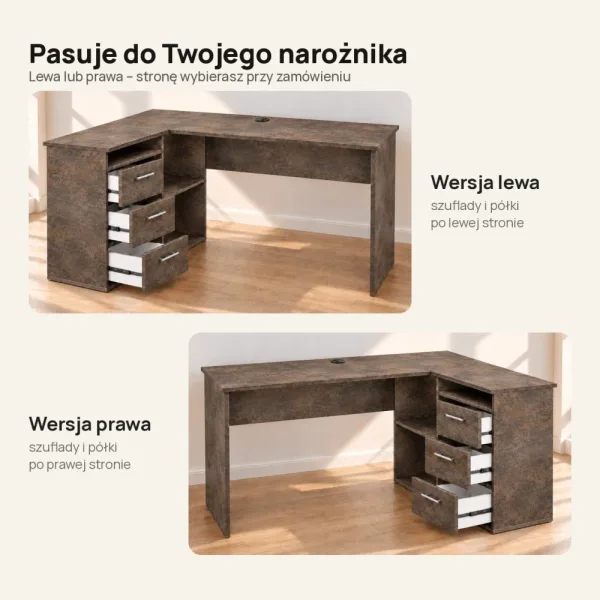 Biurko lekarskie narożne z szufladami - Beton Rdzawy