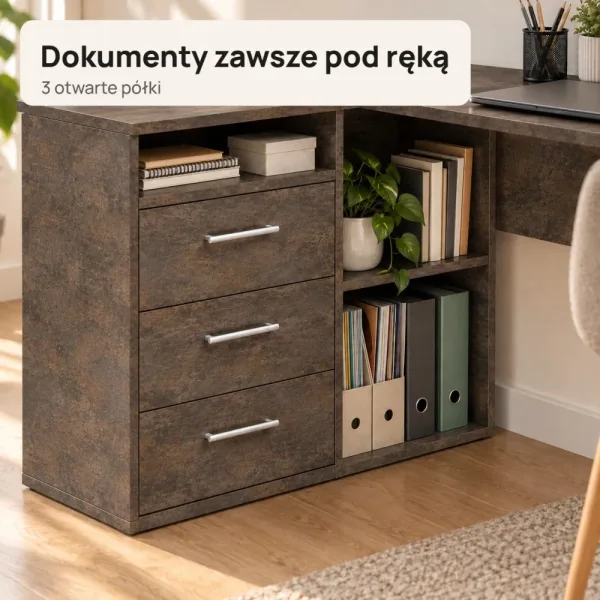 Biurko lekarskie narożne z szufladami - Beton Rdzawy