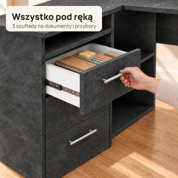 Biurko lekarskie narożne z szufladami - Beton Czarny