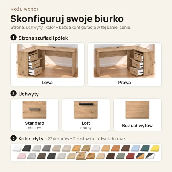 Biurko lekarskie narożne z szufladami - Dąb Evoke