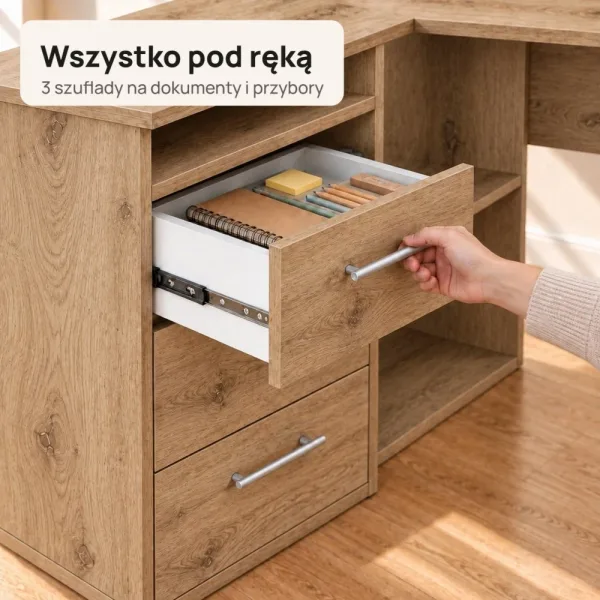 Biurko lekarskie narożne z szufladami - Dąb Evoke