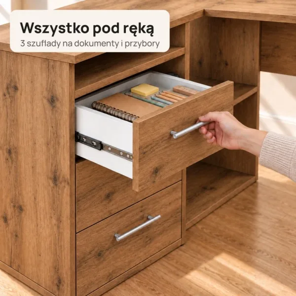 Biurko lekarskie narożne z szufladami - Dąb Wotan