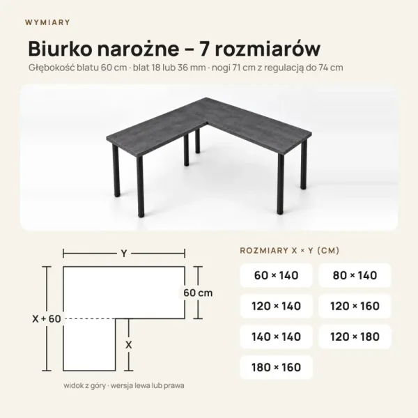 Biurko narożne - Beton Czarny