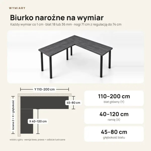 Biurko narożne - Beton Czarny