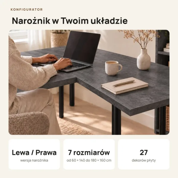 Biurko narożne - Beton Czarny