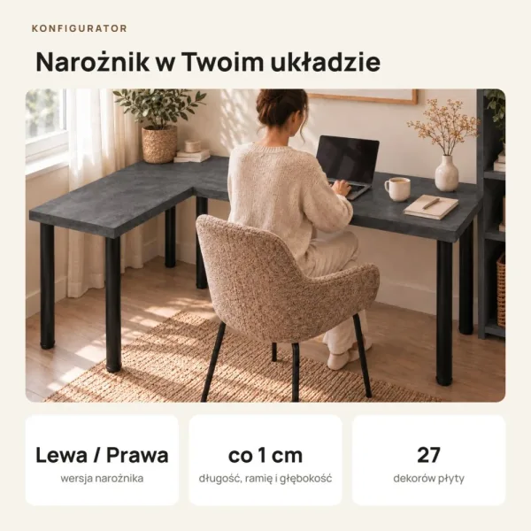 Biurko narożne - Beton Czarny
