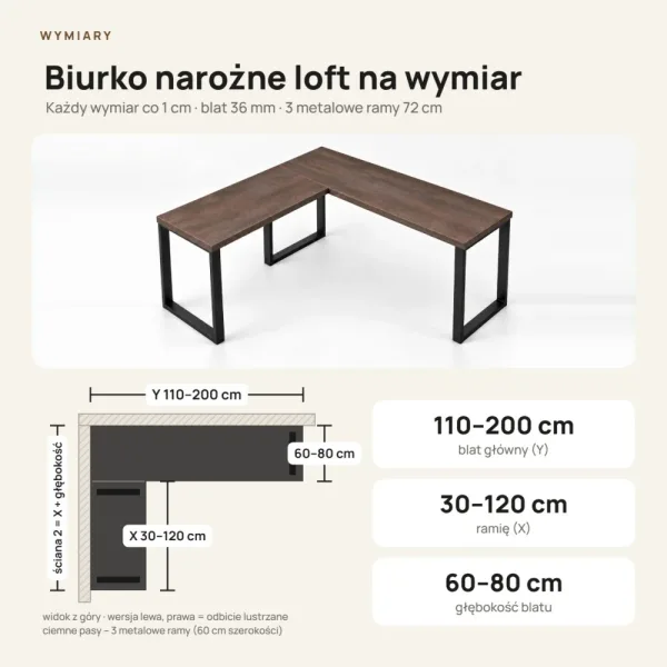 Biurko narożne loft - Beton Rdzawy