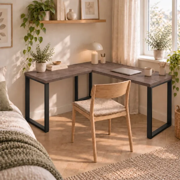 Biurko narożne loft - Beton Rdzawy
