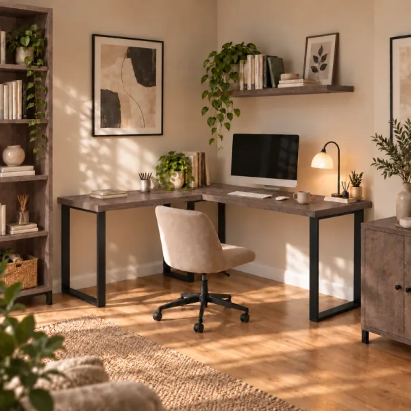 Biurko narożne loft - Beton Rdzawy