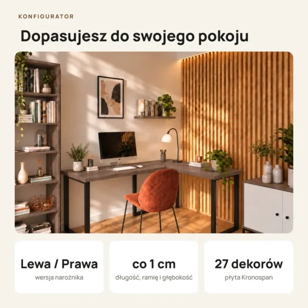 Biurko narożne loft - Beton Rdzawy