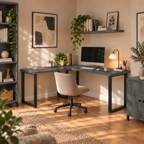 Biurko narożne loft - Beton Czarny