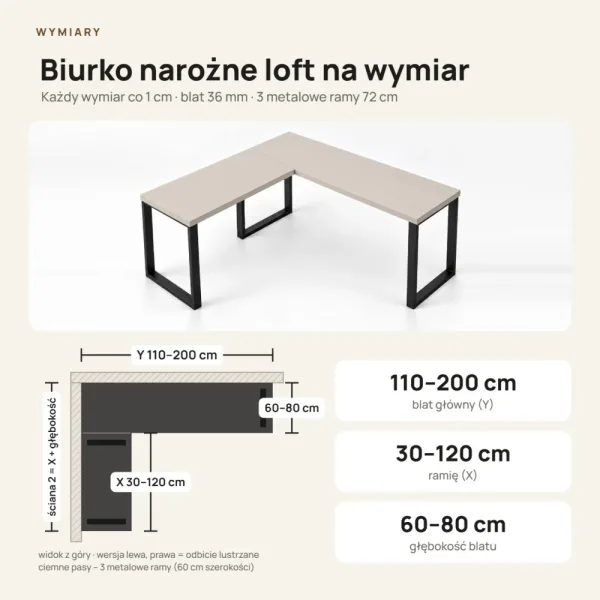 Biurko narożne loft - Kaszmir