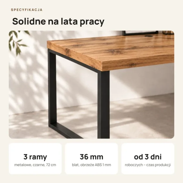 Biurko narożne loft - Dąb Wotan