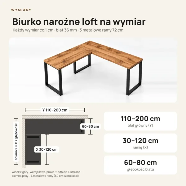 Biurko narożne loft - Dąb Wotan