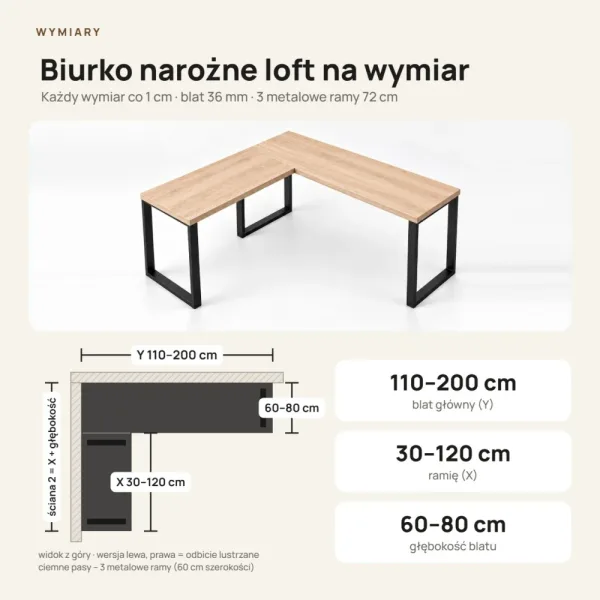 Biurko narożne loft - Dąb Cremona