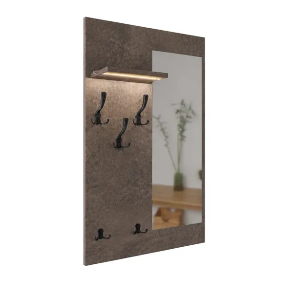 Wieszak z lustrem LED - Beton Rdzawy