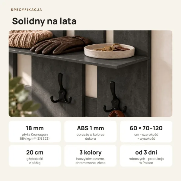 Wieszak ażurowy - Beton Czarny - Na ubrania