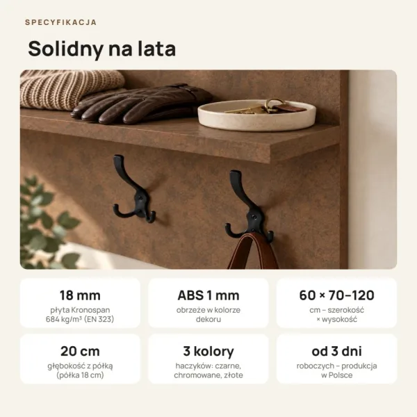 Wieszak ścienny pionowy - Beton Rdzawy - Na ubrania