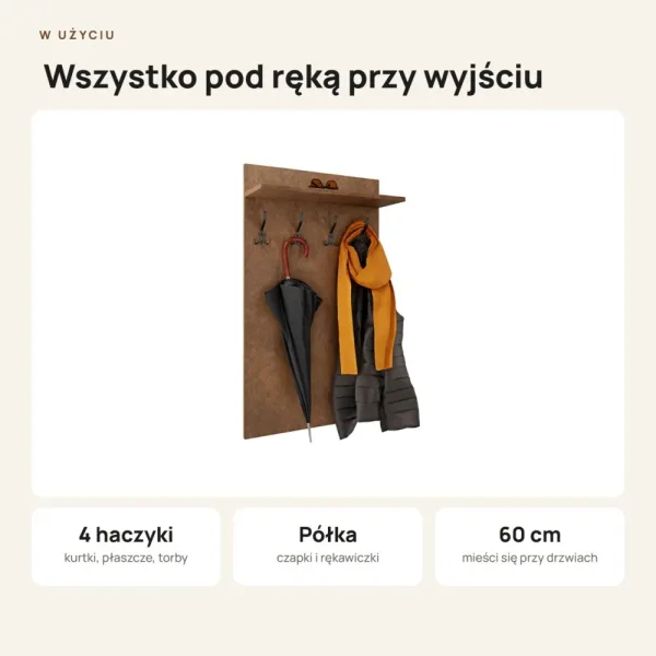 Wieszak ścienny pionowy - Beton Rdzawy - Na ubrania