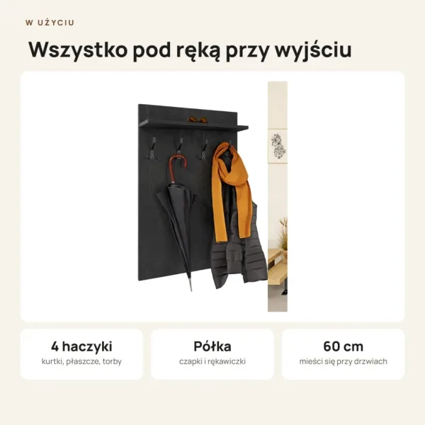Wieszak ścienny pionowy - Beton Czarny - Na ubrania