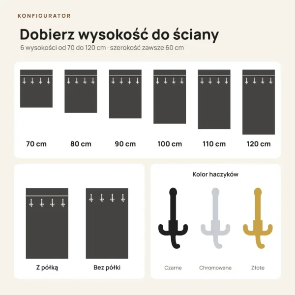 Wieszak ścienny pionowy - Beton Czarny - Na ubrania