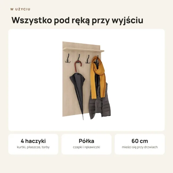 Wieszak ścienny pionowy - Dąb Cremona - Na ubrania