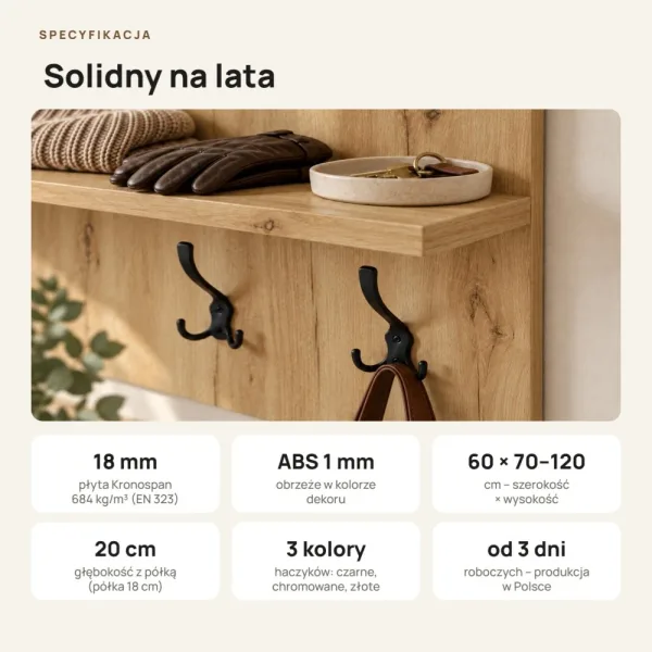 Wieszak ścienny pionowy - Dąb Evoke - Na ubrania
