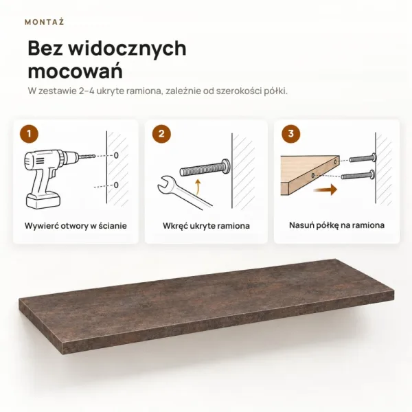 Półka wisząca - Beton Rdzawy