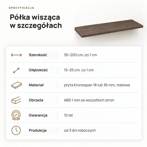 Półka wisząca - Beton Rdzawy