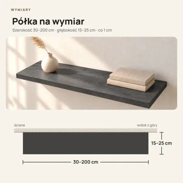 Półka wisząca - Beton Czarny