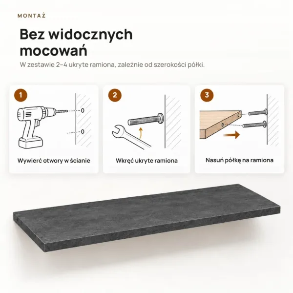 Półka wisząca - Beton Czarny