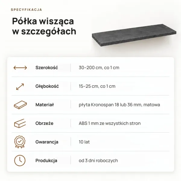 Półka wisząca - Beton Czarny
