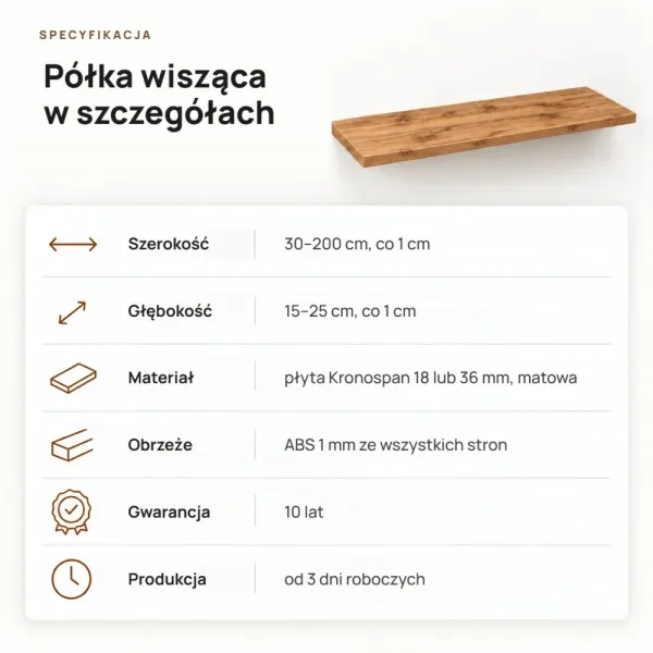 Półka wisząca - Dąb Wotan