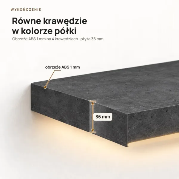 Półka wisząca LED - Beton Czarny