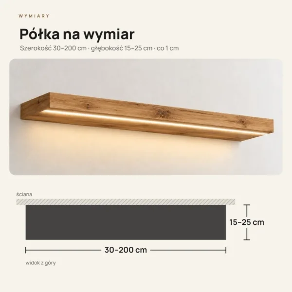 Półka wisząca LED - Dąb Wotan